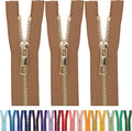 #5 Gold Metal Zipper - 50+ Colors - 3 PCS - (4-14 inches) Sizes - Luxury Lightweight Handcraft Metal Zippers with pulls for Purses Bags Pockets Shoes Sewing & Crafts DIY ZP02459