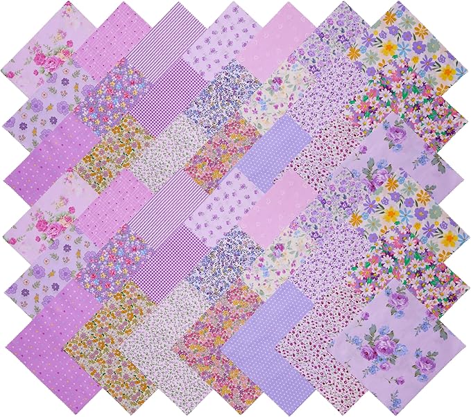Hanjunzhao 42Pcs 10" Layer Cake Fabric, Pre-Cuts 10x10 inch Fabric Squares for Sewing, Quilting Supplies Cloth, Layer Cakes 10 inch Squares for Quilting - Purple