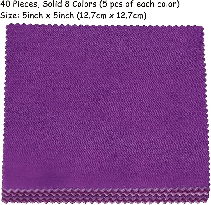 40 Pcs Solid Purple Charm Packs for Quilting 5 inch - Charm Squares for Quilting 5x5-100% Cotton Solids Fabric Quilt Squares 5x5 for Sewing, Patchwork, and DIY Crafts