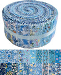 Jelly Roll Fabric 100% Cotton Quilting Fabric, 40 Pre-Cut Strips (2.5 x 44 Inch) for Quilting and Sewing - 20 Assorted Floral Prints- Blue Mediterranean