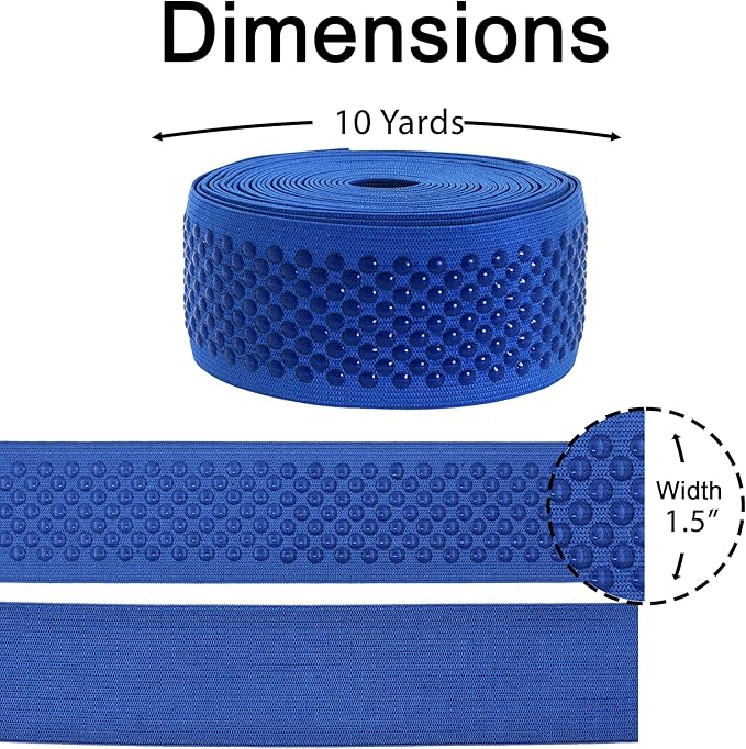 Mandala Crafts 1.5 Inch Elastic Silicone Gripper Tape for Clothing - 10 Yds Dotted Non Slip Elastic Band for Sewing - Denim Silicone Flat Fabric Stretchy Ribbon Straps