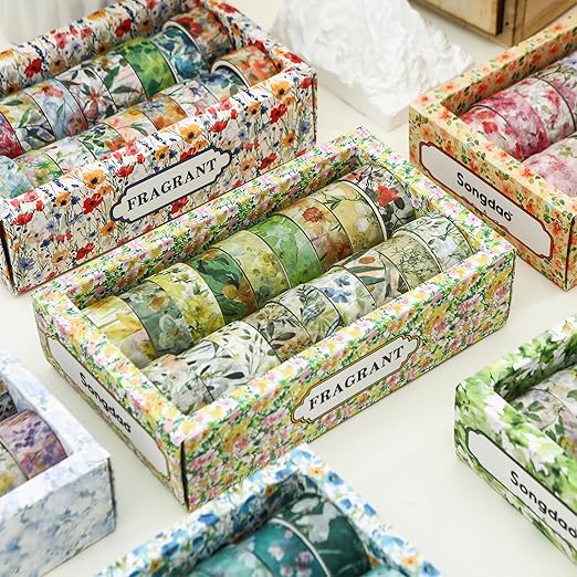 18 Rolls Blossom Washi Tape Set Floral Arts Adhesive Tapes Flowers Garden Decorative Masking Tape Set for Craft, Kids, Scrapbook, DIY, Gift Wrapping (Lavender Dream)