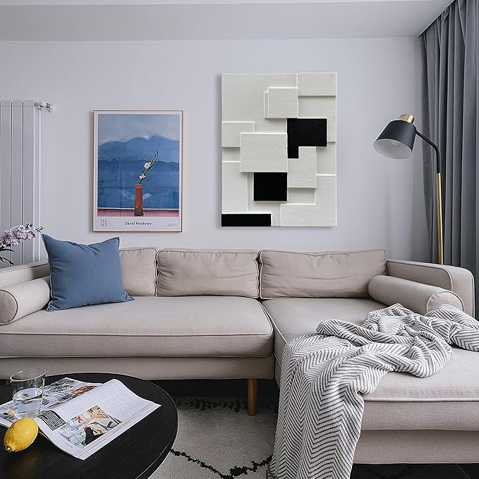 Art 40x28 inches Modern Minimalist Black and White Abstract Art Oil Painting Hand Painted Canvas Wall Art Deco Painting