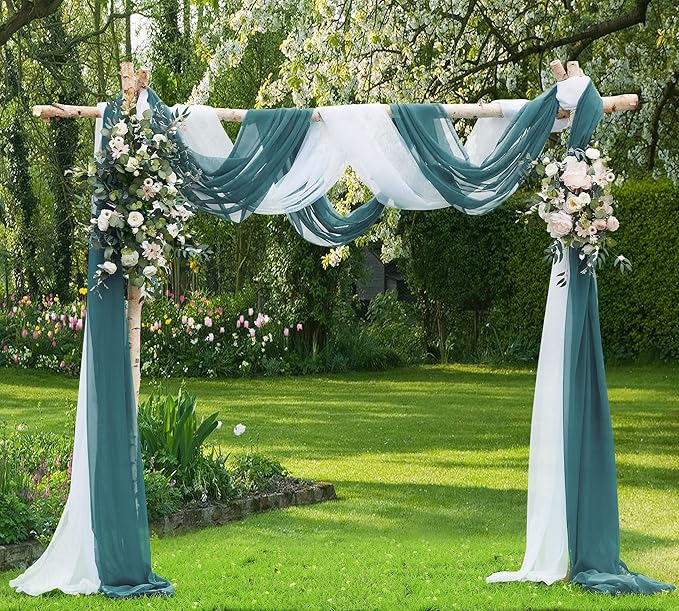 WARM HOME DESIGNS Wedding Arch Draping Fabric Bundle Has 2 216 Inch (18 Feet) Scarves in Dusty Blue & White Fabric for Wedding Ceremony or Photoshoot Decoration. AD White & D Blue 216”