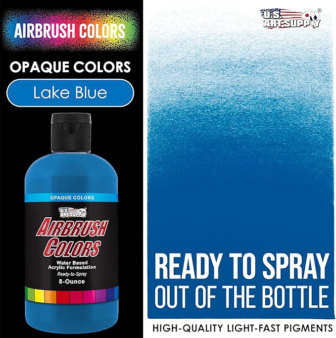 U.S. Art Supply Opaque Lake Blue Acrylic Special Effects Airbrush Paint - 8oz Ready to Spray Air Brush Paint for Nails, Models, Fabric - Water-Based Air Brush Painting