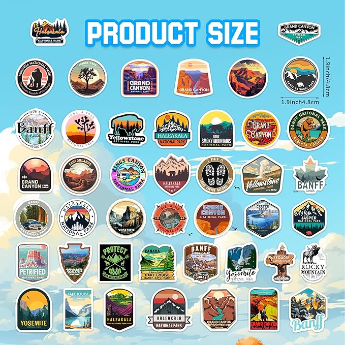 Outdoor Nature National Park Sticker for Water Bottle, 50 Pcs Adults Kids Natural Scenery Waterproof Vinyl Travel Laptop Decals, Bicycle Luggage Phone Case Skateboard Decor