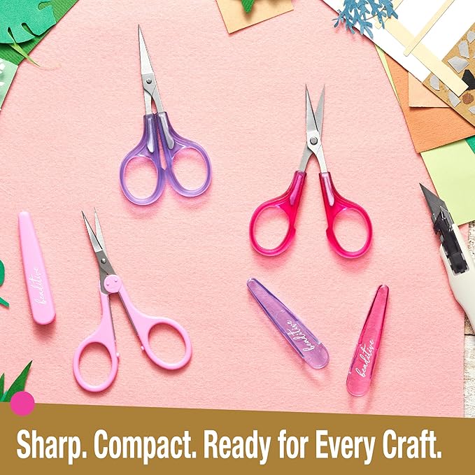 Beaditive High Precision Detail Scissors Set (2-Pc) Sharp, Fine Tips | Paper Cutting, Scrapbooking, Sewing, Crafting | Stainless Steel | Protective Cover (Jelly)