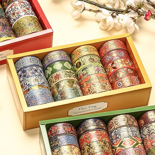 20 Rolls Chinese Style Washi Tape Set, Ancient Palace Pattern Decorative Masking Tapes with Gold Foil, Oriental for Craft, Scrapbook, DIY, Gift Wrapping (22-Splendor of Chang’an)