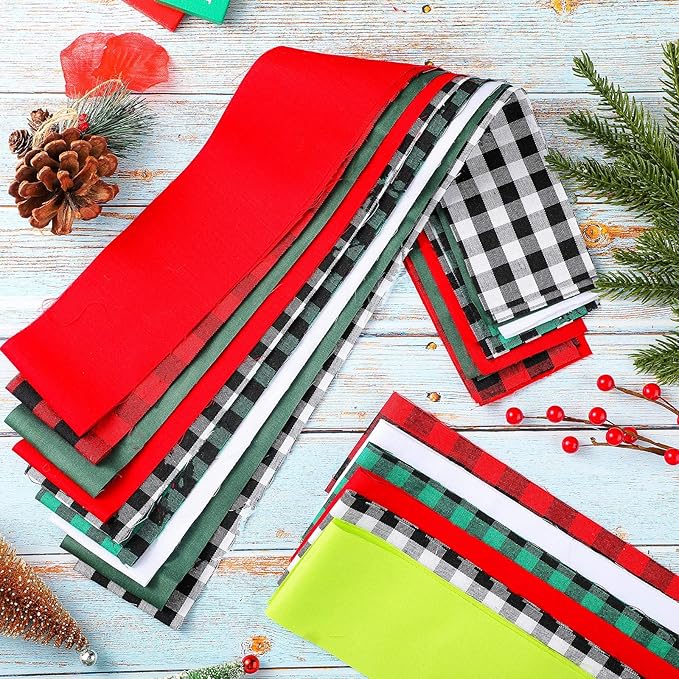 Tegeme 40 Pcs Christmas Jelly Fabric for Quilting, Cotton Buffalo Plaid Patchwork Roll, 2.55 Inch Xmas Roll up Fabric Strips Patchwork roll for Holiday Sewing DIY Crafts (Buffalo Plaid Style)