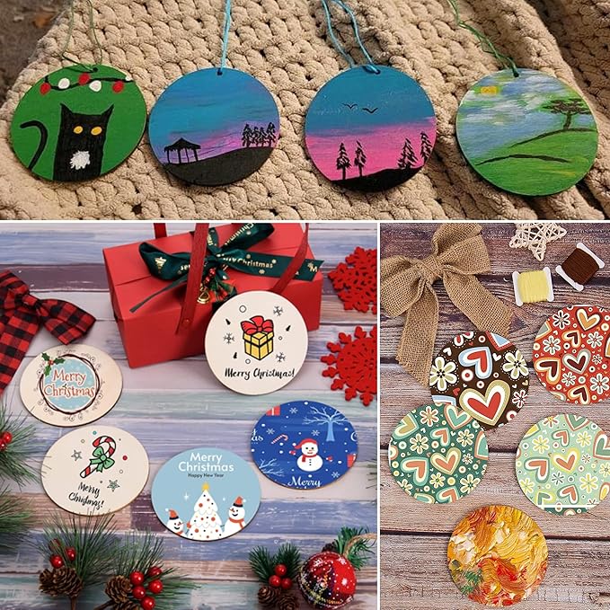 3" Wood Circles for Crafts, 50PCS Unfinished Wood Rounds for Painting, Wood Burning, DIY Art, and Door Hanger Projects