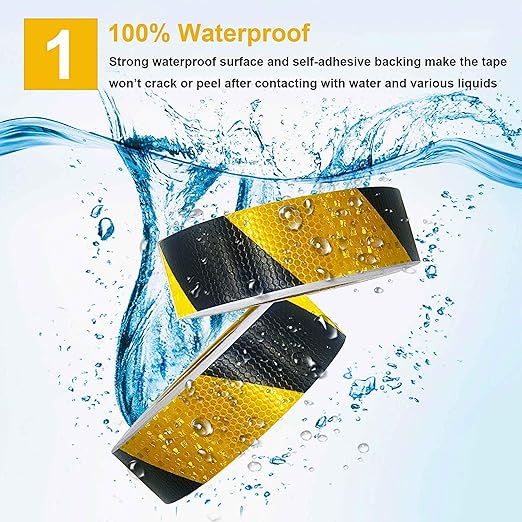Waterproof Reflective Safety Tape Roll 2" X150' Yellow Black Striped Floor Marking Tape Hazard Caution Warning Tape Auto Truck Self-Adhesive Safety Sticker Strips for Wall Factory Trailer Vehicle