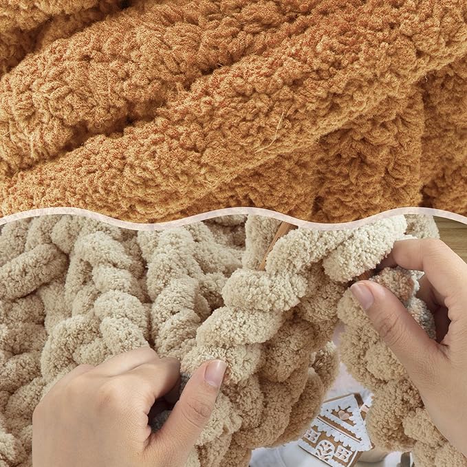 HOMBYS 8 Pack Assorted Chunky Yarn for Crocheting,Super Bulky Large Soft Fluffy Plush Fuzzy Yarn,Thick Chenille Yarn for Hand & Arm Knitting,Khaki Gradient(27yds,8 oz Per Skein)