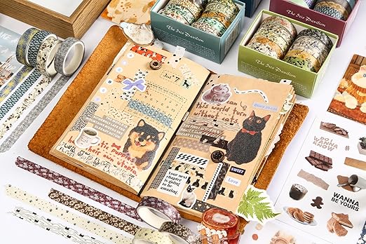 10 Rolls Skinny Washi Tape Set Texture Arts Adhesive Tapes Basic Patterns Decorative Masking Tape Sets for Craft, Kids, Scrapbook, DIY, Gift Wrapping (Style Four)