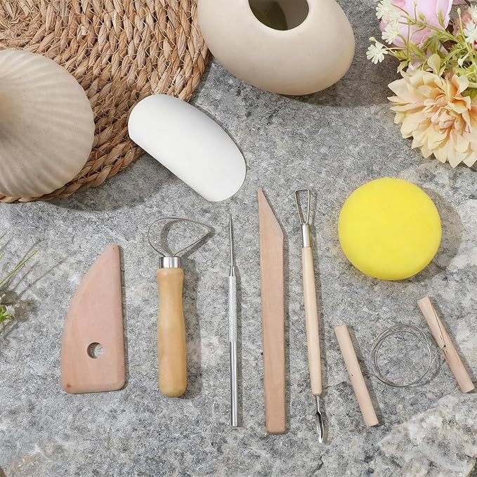 80 Pcs Pottery Tool Kit Sculpting Clay Tool Includes Clay Cutting Modeling Trimming with Wooden Handles Carving Kit for School College Beginners Carving Shaping