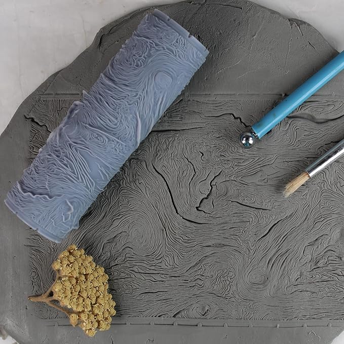 Wood Grain Clay Texture Roller (4") - Seamless Set #02 - Embossing Pattern Roller for Polymer & Ceramic Clay, Pottery & Crafts