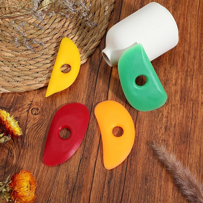 4 Pcs Silicone Pottery Ribs Ceramics Tools Multi Styles Pottery Rubber Clay Ceramic Ribs Soft Silicone Sculpting Tools for DIY Smooths Shapes Pottery Trimming Tools (4 Colors)