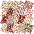 Oudain 60 Pcs 10 x 10 Inch Gingerbread Man Quilting Fabric Squares Vintage Christmas Fat Patchwork Precut Strips Candy Cane Fabric Bundles for Xmas DIY Craft Sewing Handmade Materials