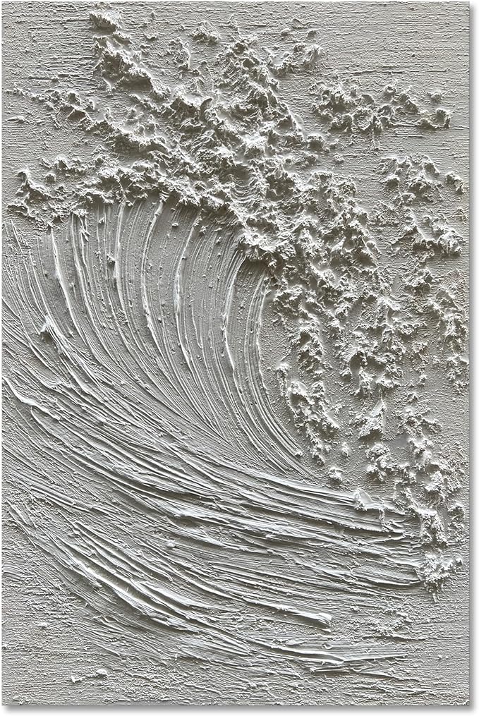 NANKAI Art Hand-Painted 3D Ocean Waves Oil Painting Natural Scenery White Abstract Canvas Art Mural 45x30 Inches