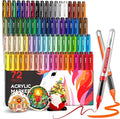 Nicpro 72 Colors Acrylic Paint Markers Brush Tip, Water-Based No-Bleed Paint Markers with Automatic Ink Control, Waterproof Acrylic Paint Pens for DIY Art & Crafts - Rock, Wood, Glass, Ceramic, Fabric
