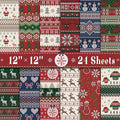 24 Sheets Christmas Scrapbook Paper 12'' × 12'' Double-Sided Xmas Red Green Blue Pattern Paper Decorative Art Cardstock for Holiday DIY Crafts Card Making Scrapbook Supplies