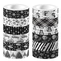 12 Pcs Black Christmas Washi Tape Watercolor Xmas Pattern Masking Tape Decorations Christmas Eve Decorative Paper Sticker for Vintage Journals, Planners, DIY Craft Gift Wrapping