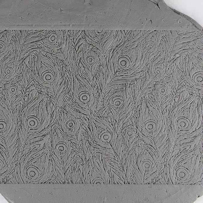 Peacock Feathers Clay Texture Roller (4") - Seamless Set #02 - Embossing Pattern Roller for Polymer & Ceramic Clay, Pottery & Crafts
