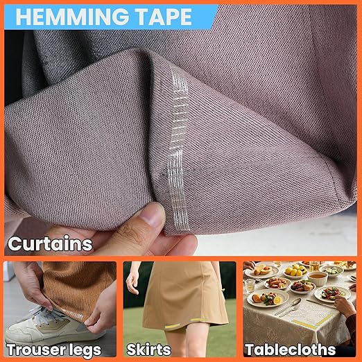 Double Sided Fabric Tape Heavy Duty for Hem, Fashion Dress, Cloth, Curtains, High Adhesive Sticky but Removable, No Sewing or Ironing Need, 0.31in x 33FT/10m x 4Rolls