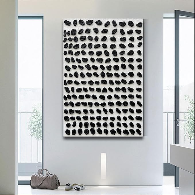 NANKAI Art Hand-Painted Black and White Texture Abstract Art Oil Painting 45x30 Inches Contemporary Minimalist Art Home Wall Decoration Painting