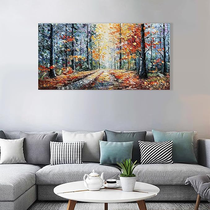 Art Hand Painted Forest Landscape Oil Painting Modern Abstract Art Home Wall Deco Art 24x48 inches