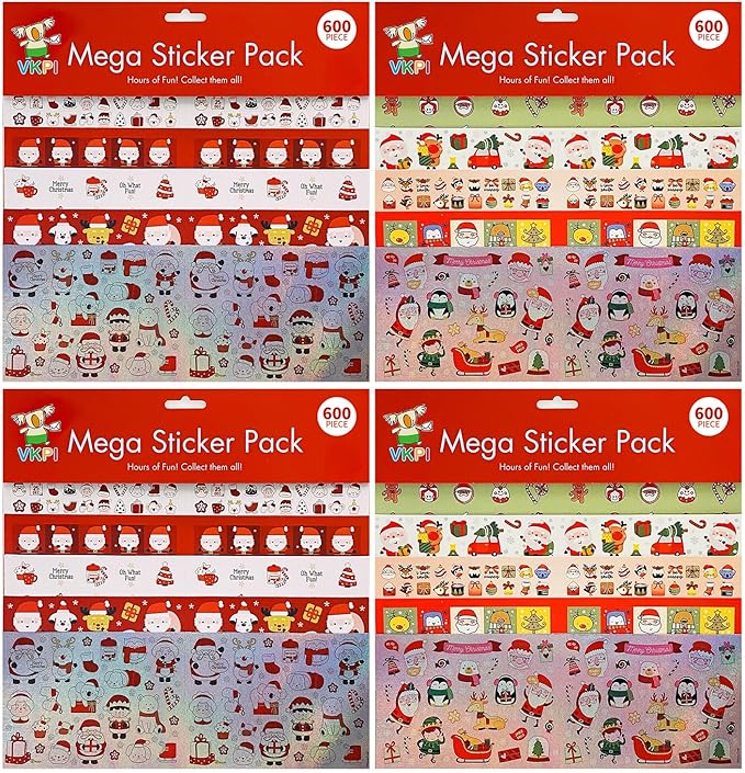 1200 Pieces Christmas Stickers, Xmas Holiday Envelopes Merry Christmas Gift Decorations, Santa Claus, Reindeer, Snowman Winter Stickers for Notebook, Bottles, Mega Sticker Pack Gift for Kids
