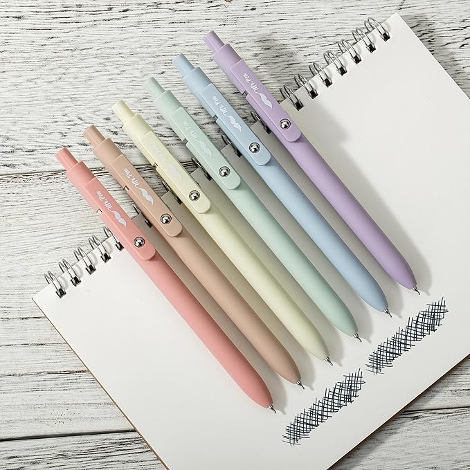 Mr. Pen- Retractable Gel Pens, 6 Pack, Pastel Barrels, Black Ink, Fast Dry, Fine Point 0.5mm, Cute Aesthetic for Journaling