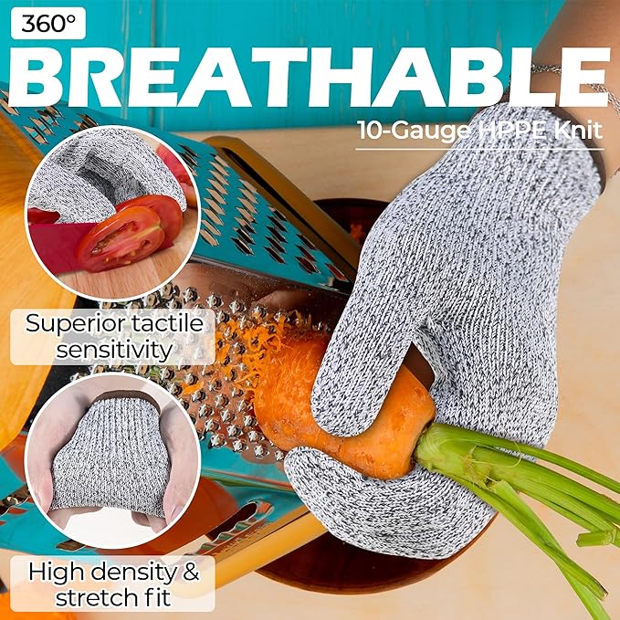 HANDLANDY Cut Resistant Gloves for Adult & Kids, Food Grade Anti-Cut Safety Gloves for Cooking Mandolin Meat Cutting Fishing