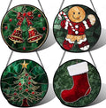 Stained Glass Window Hanging 4 Pcs Set Red Christmas Stockings and Gingerbread 7.8" - Suncatcher Door Garden Sun Catcher Decor Birthday Mother's Day Xmas Gifts for Mom Woman Nana Men