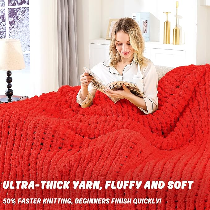 Inhand 8 Pack Chunky Chenille Yarn for Crocheting–30.6 Yards, 7.7oz, Soft Fluffy Thick Yarn, Gifts for Women/Grandma Birthday Christmas Unique, Hand Knitting for Blankets & DIY Crafts (Red)