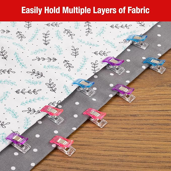 SINGER Sewing & Quilting Clips, 24ct - Large, Small & Mini Fabric Clips for Crafts - Assorted Color Quilt Clamps, Multi-Use Sewing Tool, Includes Storage Case