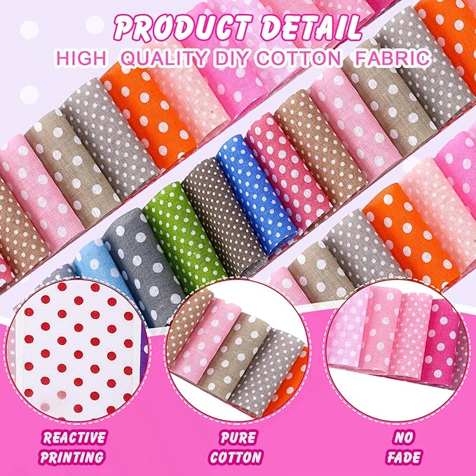 Tegeme 40 Pcs Polka Dot Roll up Fabric Quilting Strips, 2. 55 Inch Jelly Fabric, Colorful Cotton Patchwork Roll, Patchwork Cotton Bundle for Sewing DIY Crafts (Dots Style)