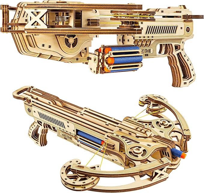 Wood Trick Bullet Boltcaster Crossbow 3D Wooden Puzzles for Adults to Build - Shoots up to 32 ft - Wooden Models Engineering DIY Project Mechanical 3D Puzzles Model Kits for Adults