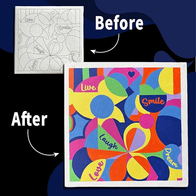 Unwynd Abstract Art Canvas Paint, 10" Canvas Board with 7 Acrylic Paints, Adult Paint by Number Kits, Creative Home Décor Art Craft, DIY Abstract Painting Set for Adults & Teens
