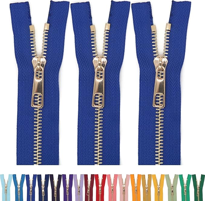 #5 Gold Metal Zipper - 50+ Colors - 3 PCS - (4-14 inches) Sizes - Luxury Lightweight Handcraft Metal Zippers with pulls for Purses Bags Pockets Shoes Sewing & Crafts DIY ZP02419