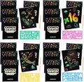BONNYCO Rainbow Scratch Art for Kids 16 Sets with Notebook, Stencil and Wooden Stylus. Party Favors, Goodie Bags Stuffers for Kids, Classroom Prizes. End of Year Gifts Ages 3 to 12