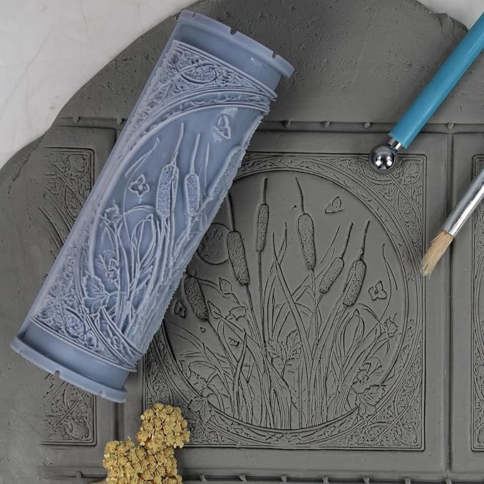 Cattails Clay Texture Roller (4") - Flower Set #02 - Embossing Pattern Roller for Polymer & Ceramic Clay, Pottery & Crafts