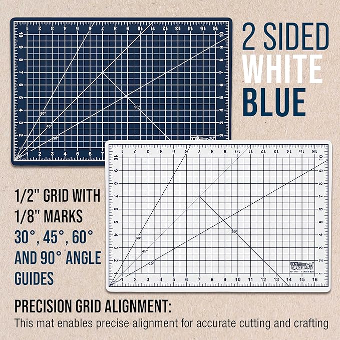U.S. Art Supply 12" x 18" Self-Healing Cutting Mat 5-Ply - Double-Sided White/Blue Craft Mat, Non-Slip Cutting Mats for Crafts, Sewing, Quilting, Scrapbooking
