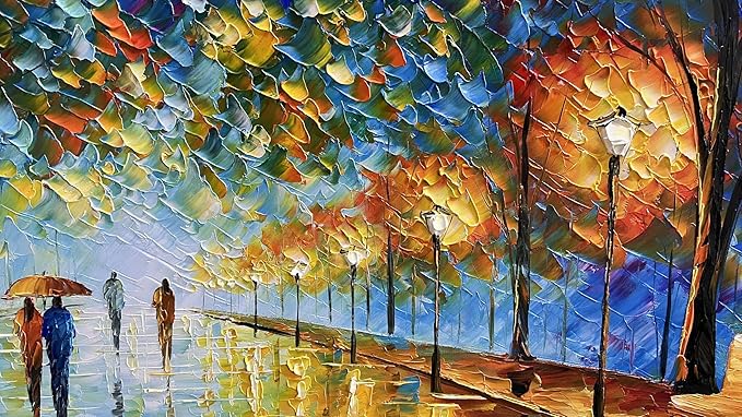 Tyed Art- Contemporary Landscape Art oil painting canvas rainy night street scene hand-painted acrylic frame wall art modern canvas painting living room bedroom office decoration Painting 24x48inch