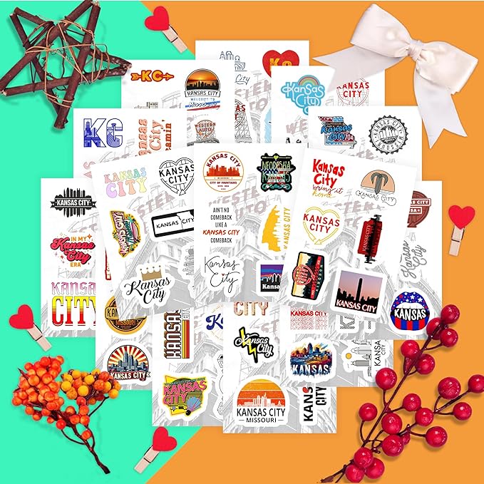 BulbaCraft BulbaCraft Kansas City Stickers for Water Bottle and Laptop - City Souvenirs, Decorations & Gifts, Waterproof Vinyl Decals, Gifts for Women & Men
