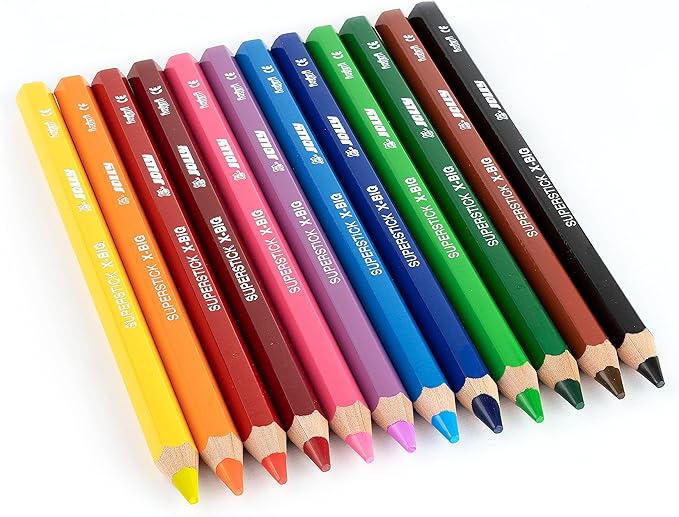Jolly X-Big Jumbo Colored Pencils; Set of 12, Perfect for Special Needs, Art Therapy, Pre-School and Early Learners, Multicolor (3099-0001)