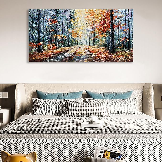 Art Hand Painted Forest Landscape Oil Painting Modern Abstract Art Home Wall Deco Art 24x48 inches