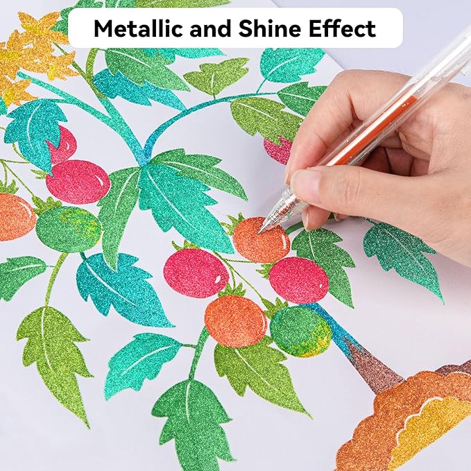 36 Colors Retractable Glitter Gel Pens for Art Supplies, Vibrant Sparkle Metallic Ink with Shimmer Effect, Refillable Fine Point Set for Coloring Books, Drawing, Journaling, Note Taking