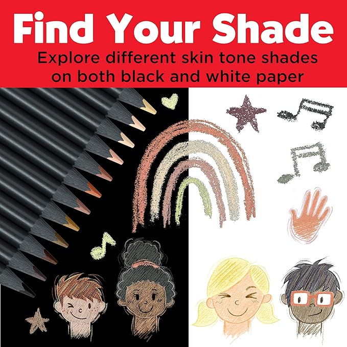 Faber-Castell Black Edition Skin Tone Colored Pencils: 12 Count, Black Wood and Super Soft Core Lead, Skin Tone Colored Pencil Set, Coloring Pencils for Kids, and Beginners, Art Supplies for Teens
