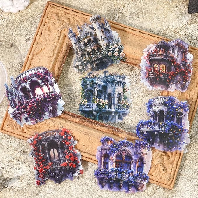 40 Pieces Gothic Castle and Garden PET Scrapbook Stickers, 4 Pack Aesthetic Decorative Vintage Landscape Stickers for Scrapbooking, Planner, Junk Journaling Supplies, DIY Arts, Crafting