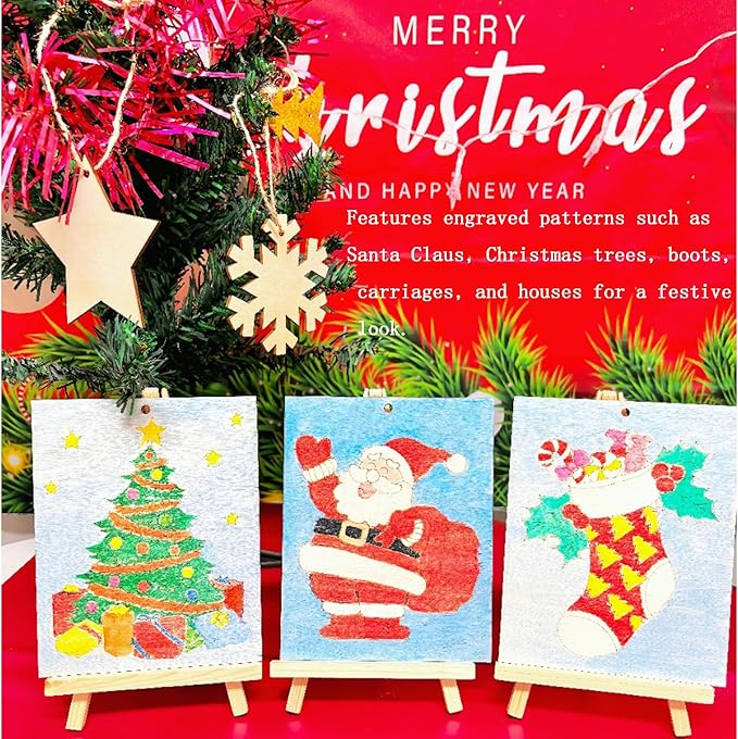 Piatoeke 16PCS 5.9×4.7in Unfinished Wooden Christmas Cutouts Board for Kids Painting, Wood Crafts DIY Fun Things to Paint and Hang (Christmas)